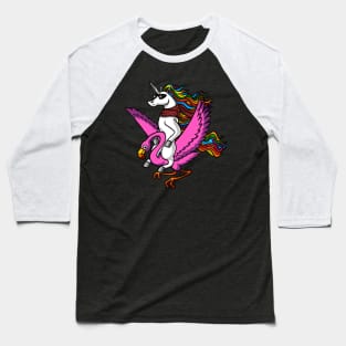 Unicorn Riding Flamingo Bird Baseball T-Shirt